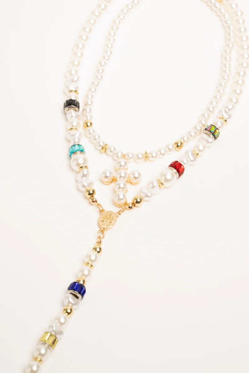 Collana stile rosario con perline multicolor