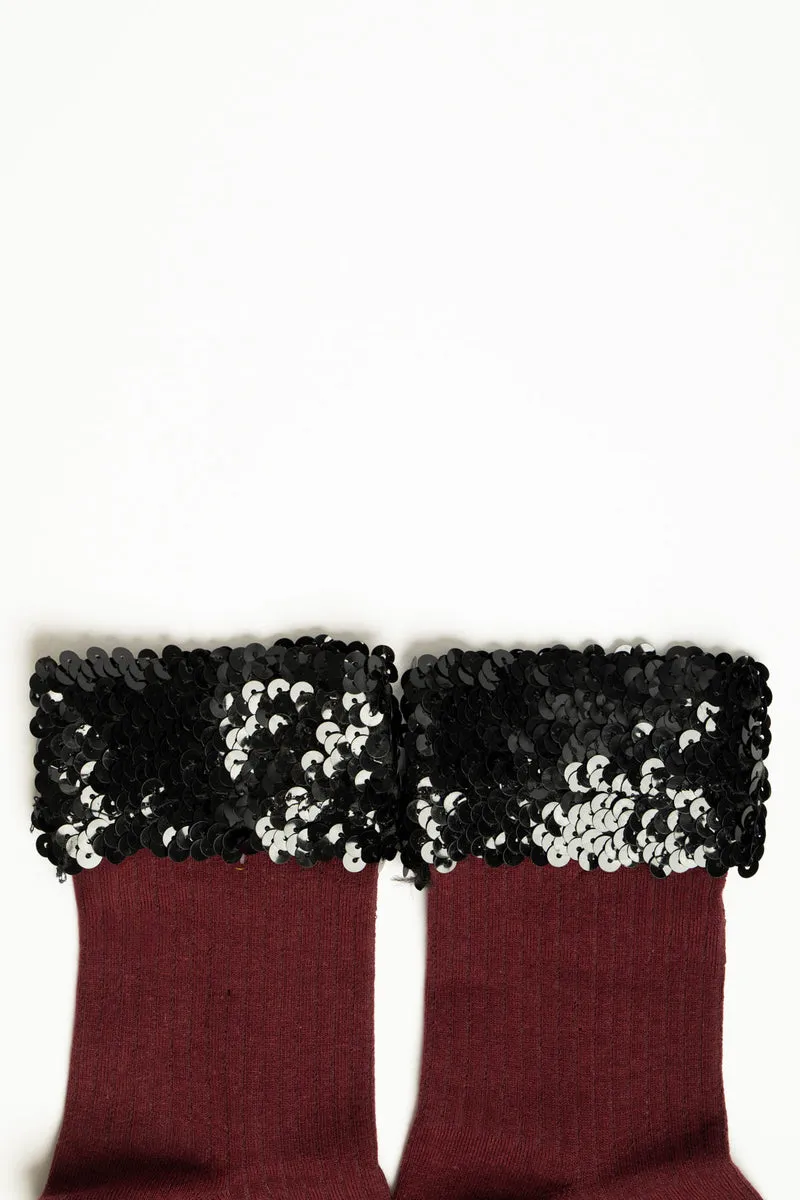 Calzini bordeaux con paillettes