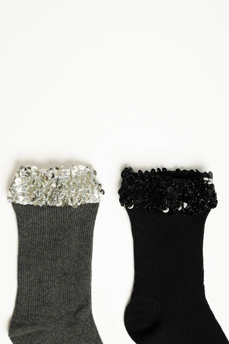 Set da due paia di calzini con paillettes grigio/nero