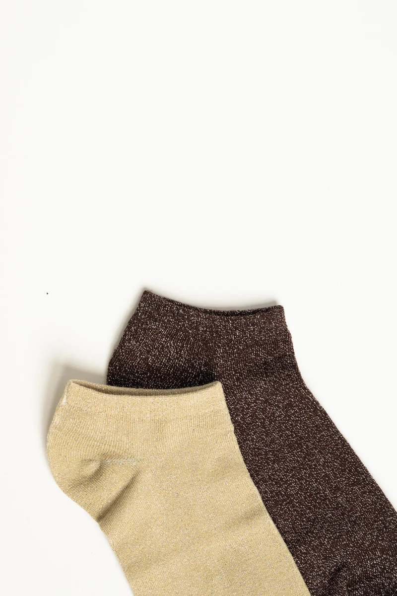 Set da due paia di calzini in maglia lurex cioccolato/crema
