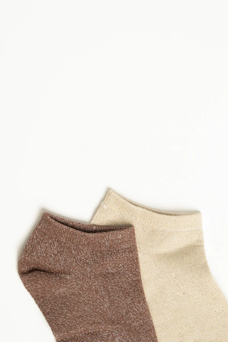 Set da due paia di calzini in maglia lurex caffè/beige