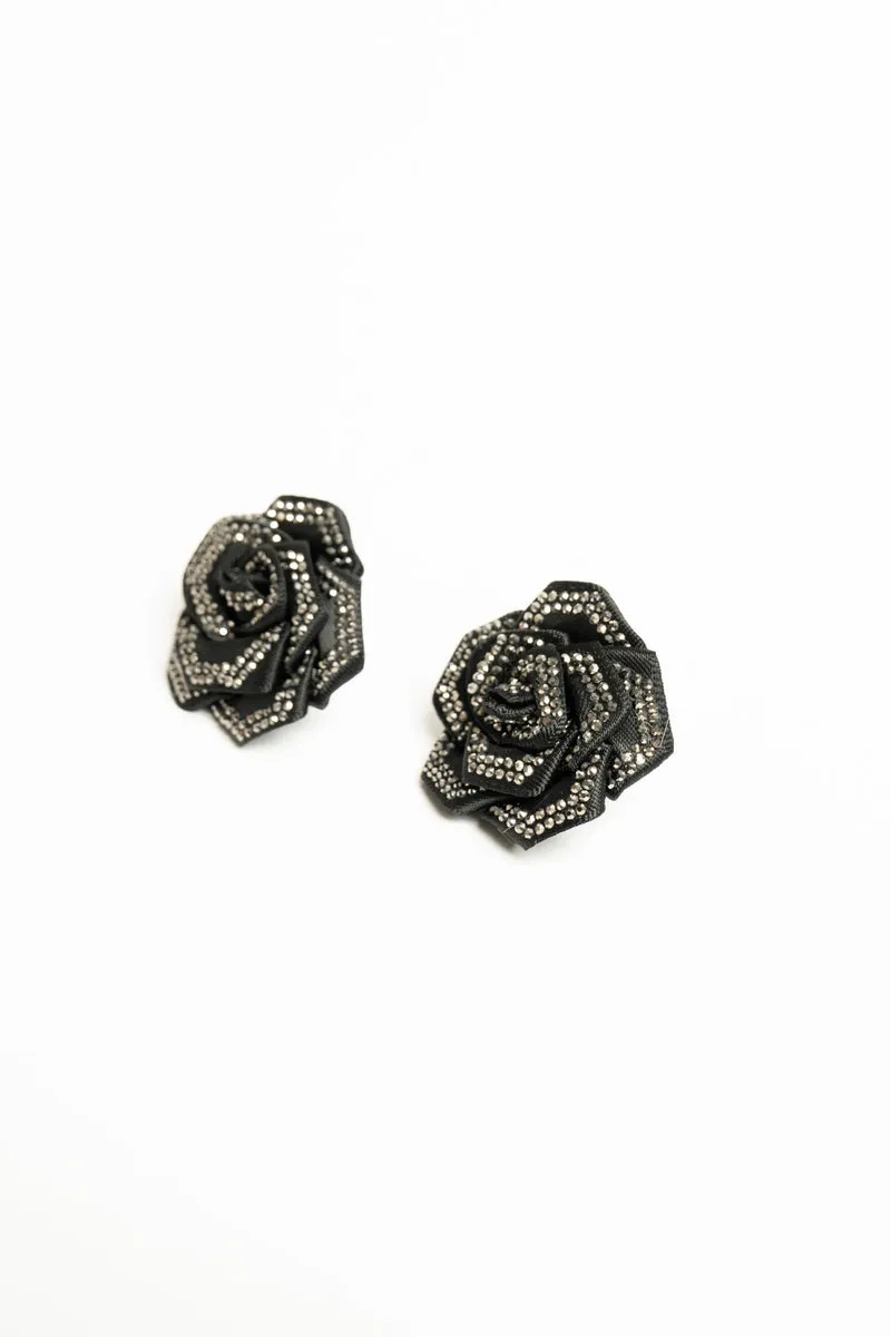 Set collana + orecchini rose 3D nere con strass