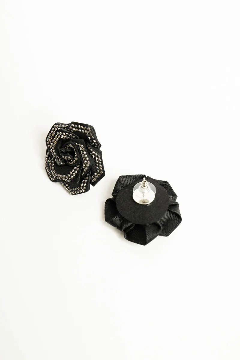 Set collana + orecchini rose 3D nere con strass