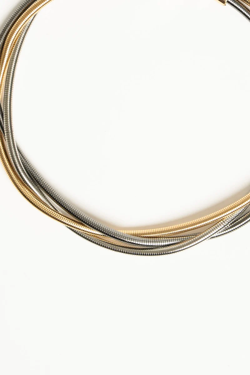 Collana rigida a fili oro/argento