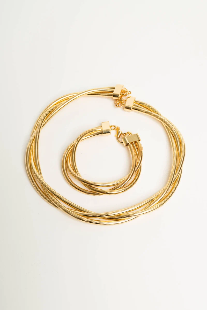 Set collana + bracciale a fili dorati