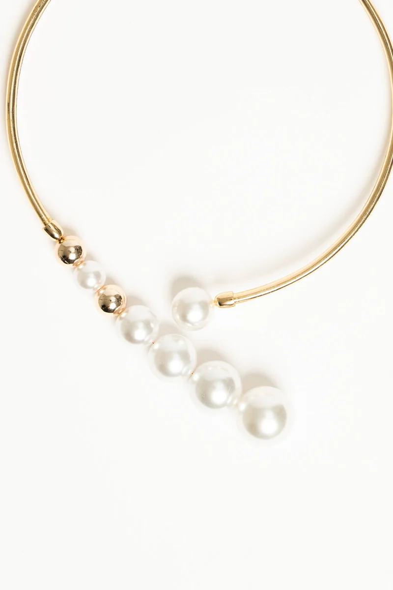 Collana rigida con perline oro/bianco