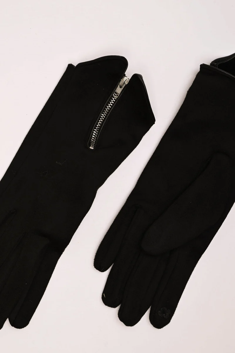 Guanti neri scamosciati con zip