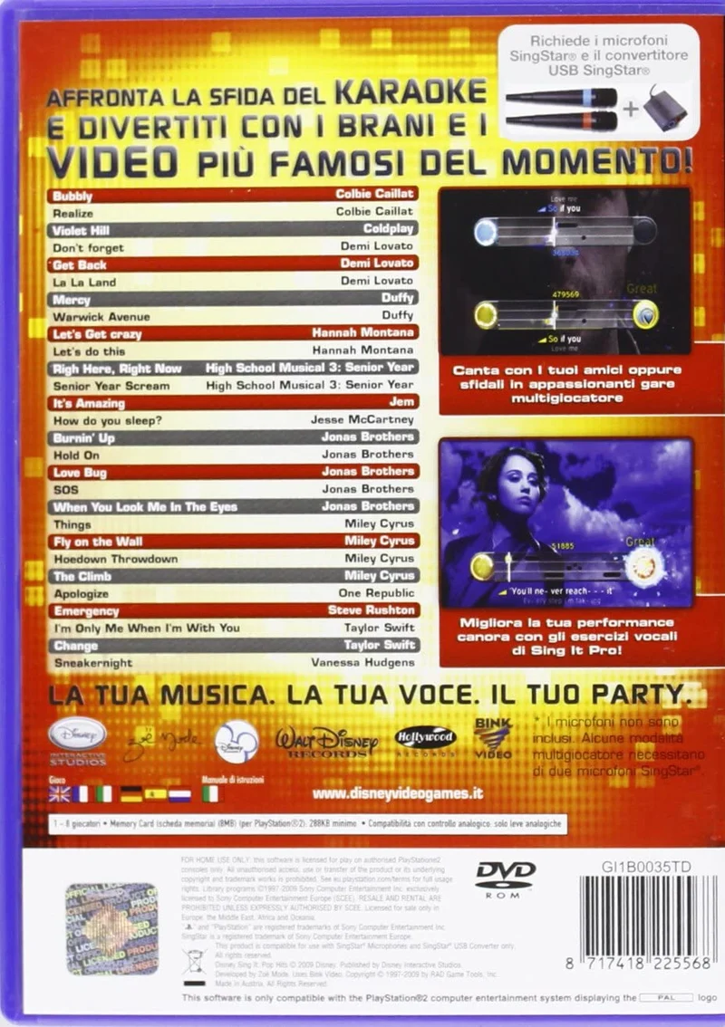 DISNEY SING IT : POP HITS PS2