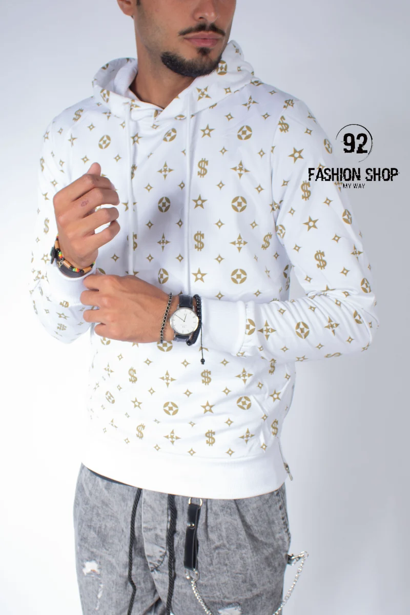 FELPA UOMO CON CAPPUCCIO ART.MONEY BIANCA ART. FE44