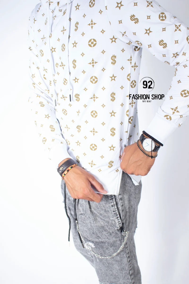 FELPA UOMO CON CAPPUCCIO ART.MONEY BIANCA ART. FE44