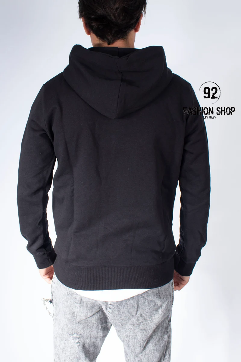 FELPA UOMO BLACKSVNDAY OVERSIZE NERA FORATA TASCA ANTERIORE CAPPUCCIO E ZIP A META' ART. FE51