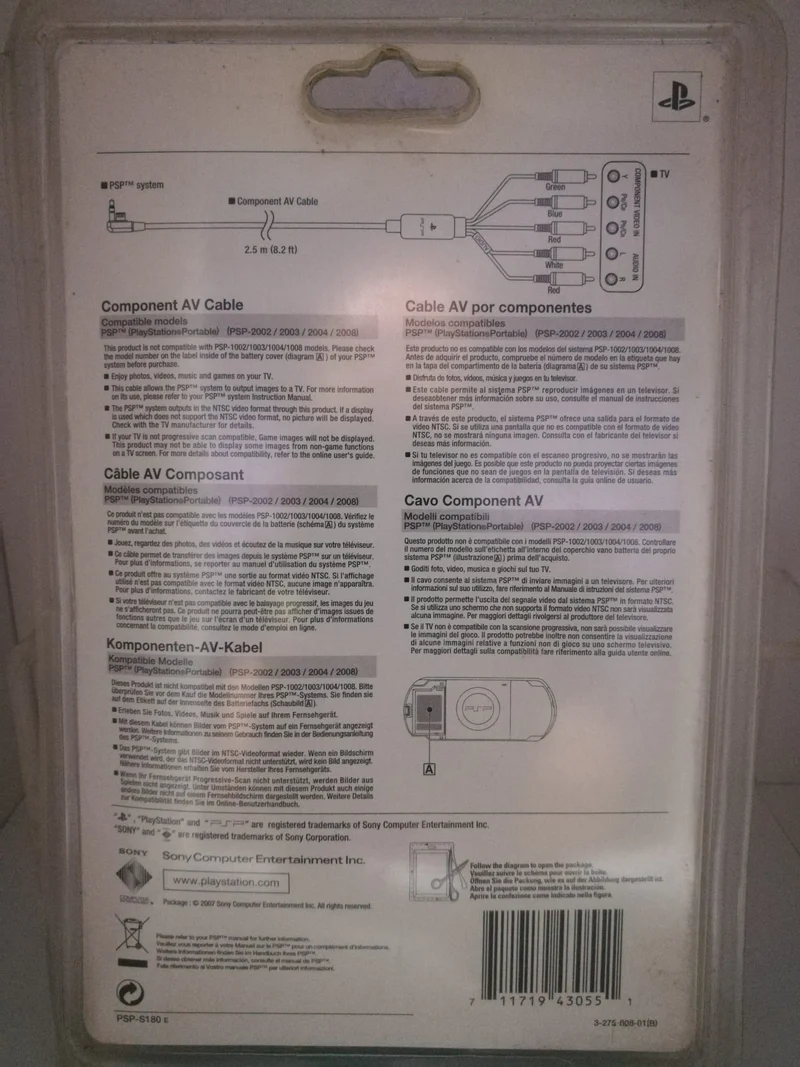 PSP 2000-CAVO COMPONENT AV PER TV ORIGINALE SONY NUOVO