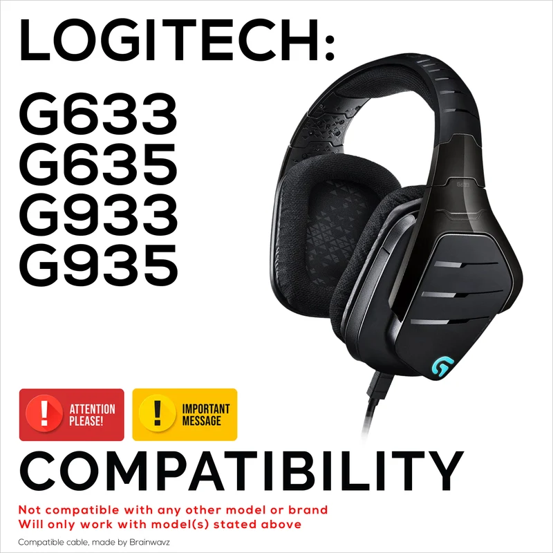 Cavo audio sostitutivo compatibile con Logitech G633, G635, G933, G935 – Microfono/telecomando in linea con controllo del volume e disattivazione dell'audio – Cavo per cuffie da gioco intrecciato in nylon