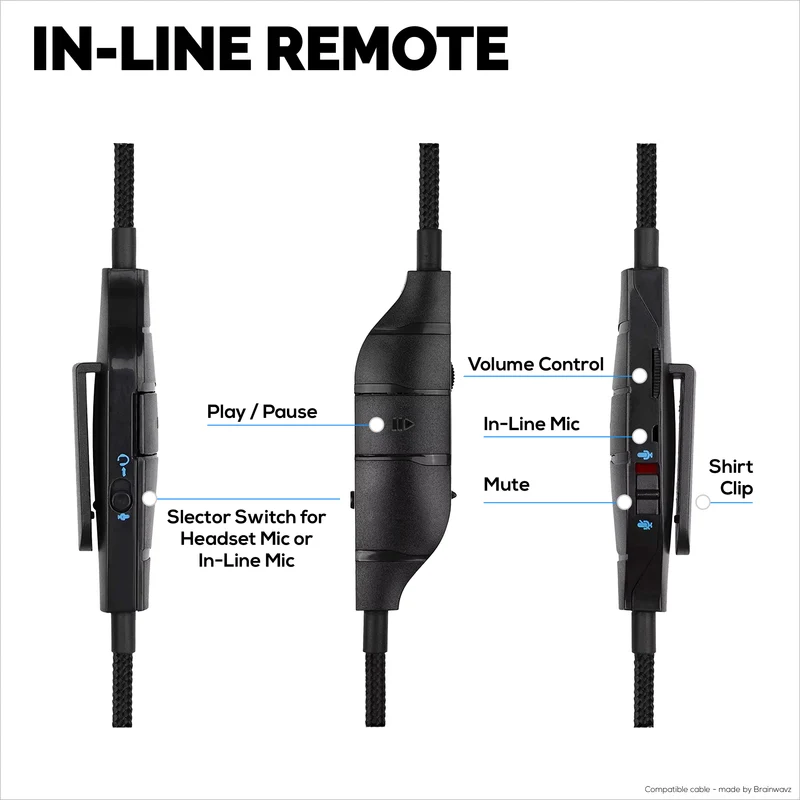 Cavo audio sostitutivo compatibile con Logitech G633, G635, G933, G935 – Microfono/telecomando in linea con controllo del volume e disattivazione dell'audio – Cavo per cuffie da gioco intrecciato in nylon