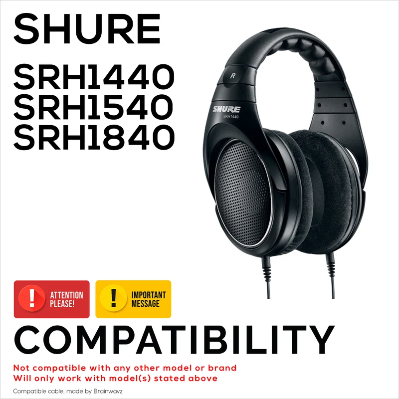 Cavo audio sostitutivo compatibile con le cuffie Shure SRH1440, SRH1540, SRH1840 – Connettori placcati in oro da MMCX a 3.5 mm con adattatore da 6.5 ​​mm