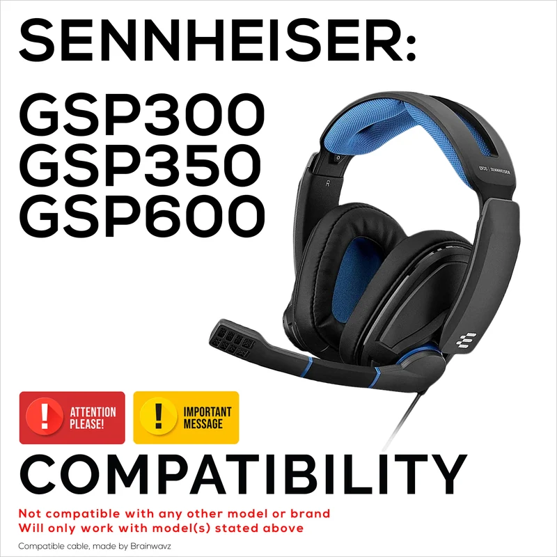 Cavo audio sostitutivo compatibile con Sennheiser GSP300, GSP350, GSP600 – Cavo in nylon intrecciato, jack ad angolo retto da 3.5 mm e jack placcati in oro da 2.5 mm