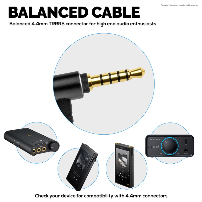 Cavo audio bilanciato compatibile con le cuffie Sennheiser Momentum – Jack placcati in oro bilanciati TRRRS da 2.5 mm a 4.4 mm