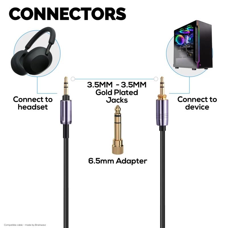 Cavo audio sostitutivo a spirale compatibile con Sony WH-1000XM5, 1000XM4, 1000XM3, 1000XM2, XB910N, CH700N, CH710N, MDR-XB950BT, XB950N1, 1000X
