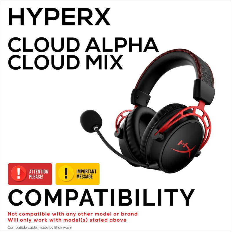 Cavo audio sostitutivo compatibile con le cuffie Kingston HyperX Cloud Mix e Cloud Alpha – Telecomando in linea con controllo del volume e disattivazione dell'audio – Cavo intrecciato in nylon con connettori placcati in oro