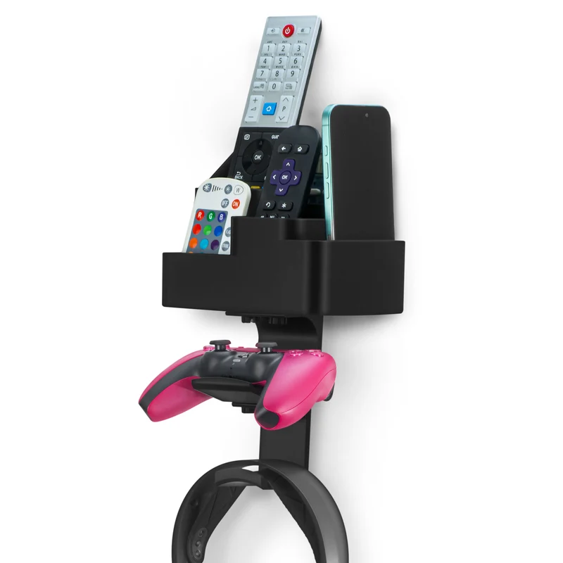 Organizer da parete per telecomando e giochi – Supporto per telecomando/cellulare con ganci rimovibili per cuffie e controller