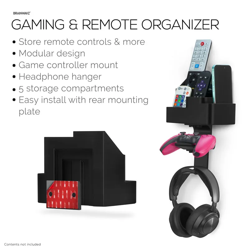 Organizer da parete per telecomando e giochi – Supporto per telecomando/cellulare con ganci rimovibili per cuffie e controller