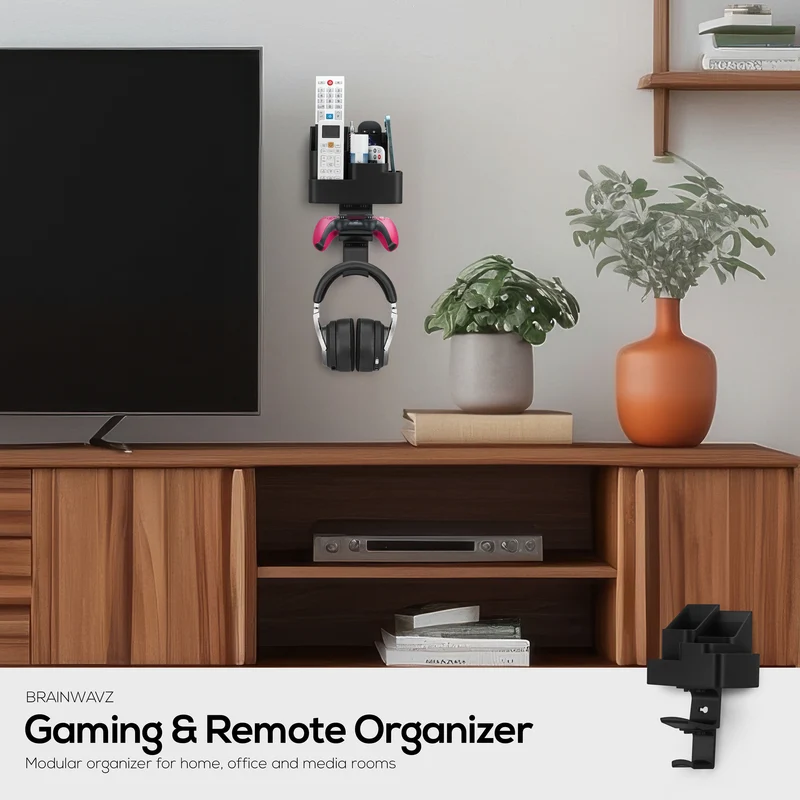 Organizer da parete per telecomando e giochi – Supporto per telecomando/cellulare con ganci rimovibili per cuffie e controller