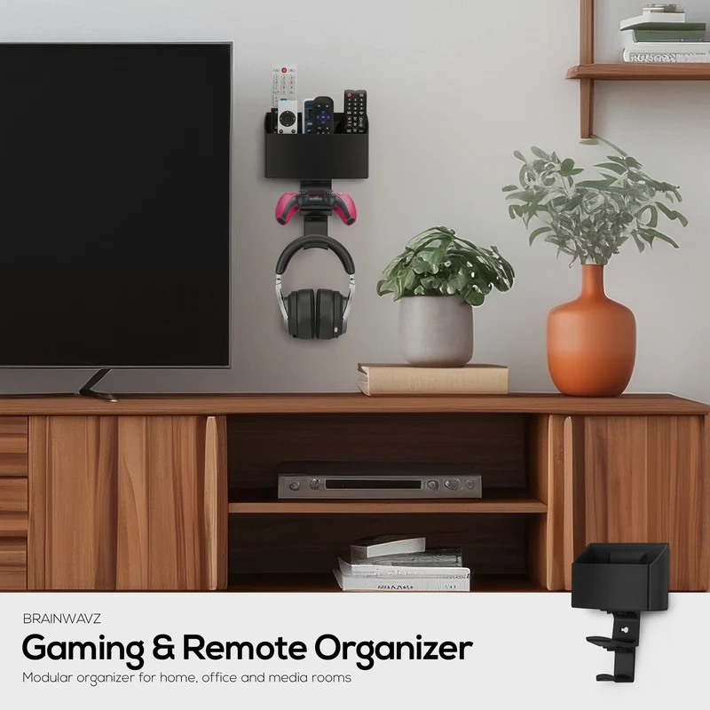 Supporto per telecomando TV e organizer per giochi a parete – Supporto per telecomando con ganci per cuffie e controller rimovibili