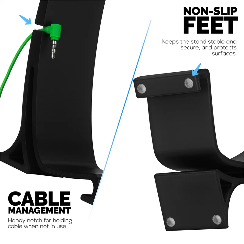 Supporto per cuffie da tavolo - Supporto curvo con base antiscivolo e gestione dei cavi - Compatibile con SteelSeries, Sennheiser, Razer, Bose, Sony e altri
