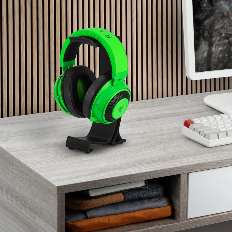 Supporto per cuffie da tavolo - Supporto curvo con base antiscivolo e gestione dei cavi - Compatibile con SteelSeries, Sennheiser, Razer, Bose, Sony e altri