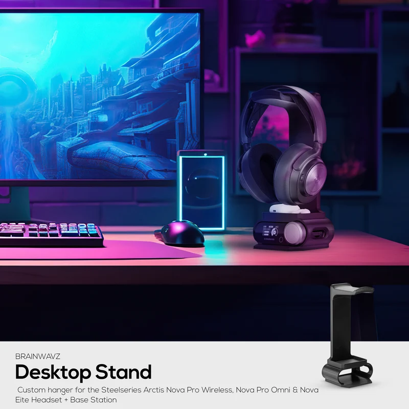 Supporto per cuffie progettato per le cuffie Steelseries Arctis Nova Pro Wireless, Nova Pro Omni e Nova Elite con dock per la stazione base wireless.