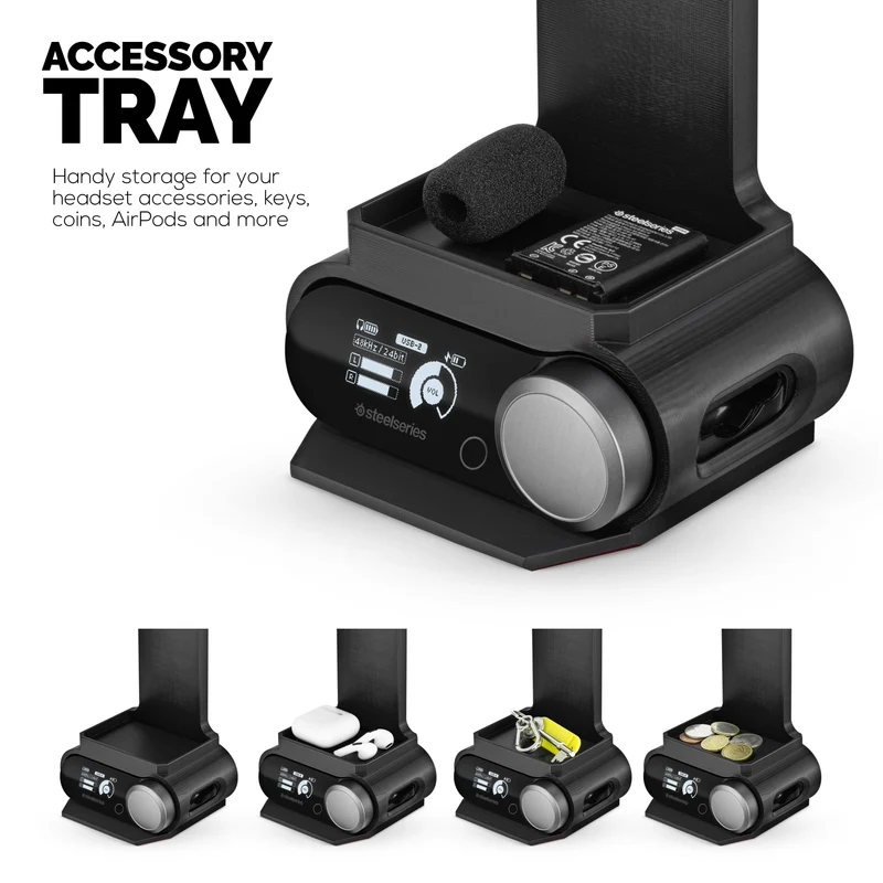 Supporto per cuffie progettato per le cuffie Steelseries Arctis Nova Pro Wireless, Nova Pro Omni e Nova Elite con dock per la stazione base wireless.