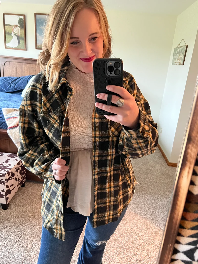 Plaid Rhinestone Fringe Back Jacket