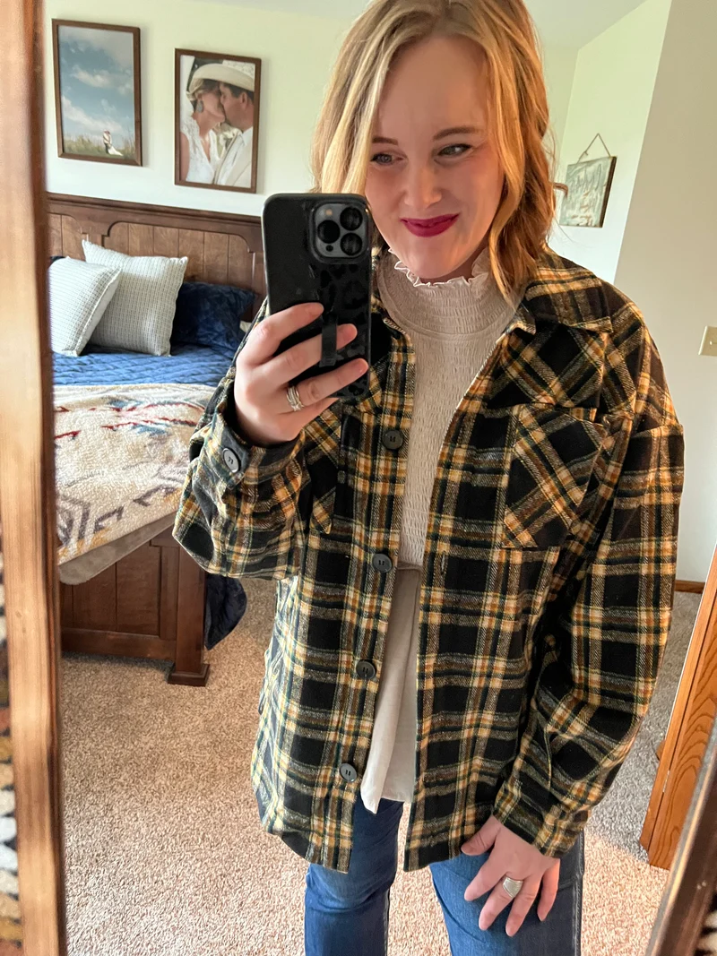 Plaid Rhinestone Fringe Back Jacket