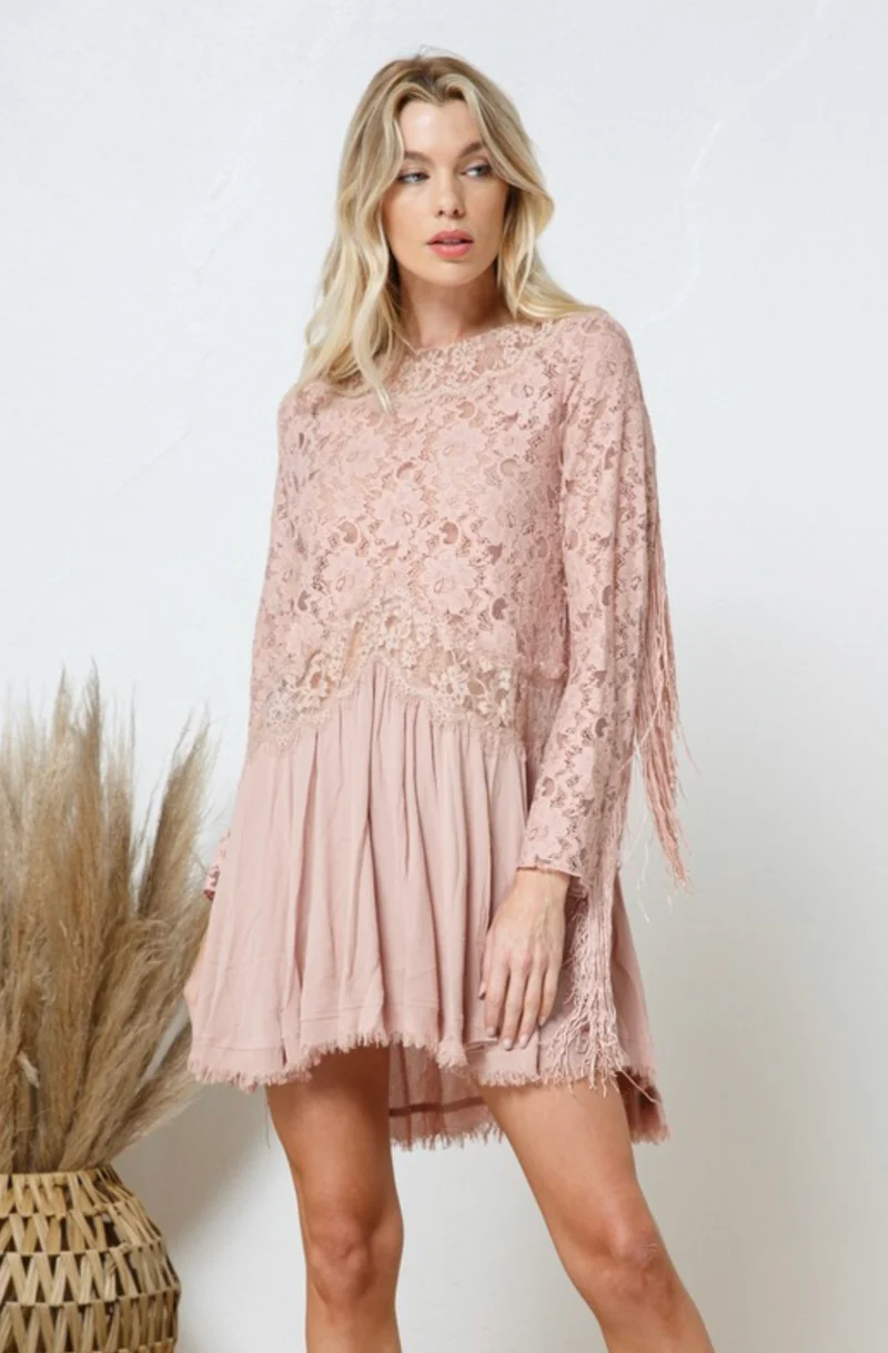 Lace Fringe Top - Mauve