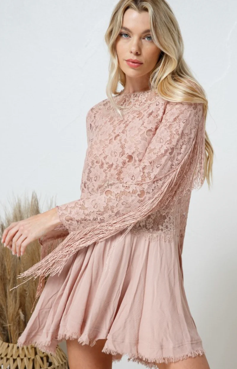 Lace Fringe Top - Mauve