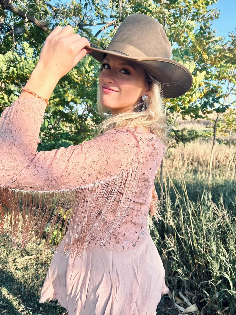 Lace Fringe Top - Mauve
