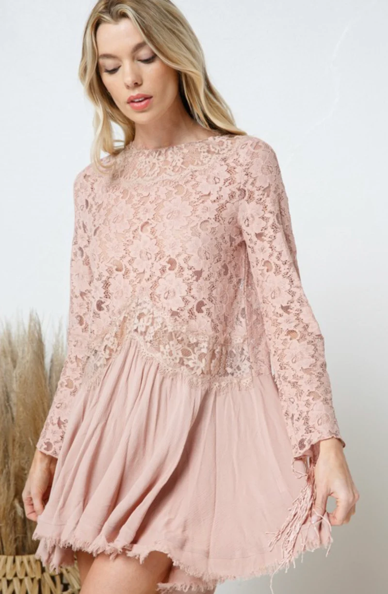 Lace Fringe Top - Mauve
