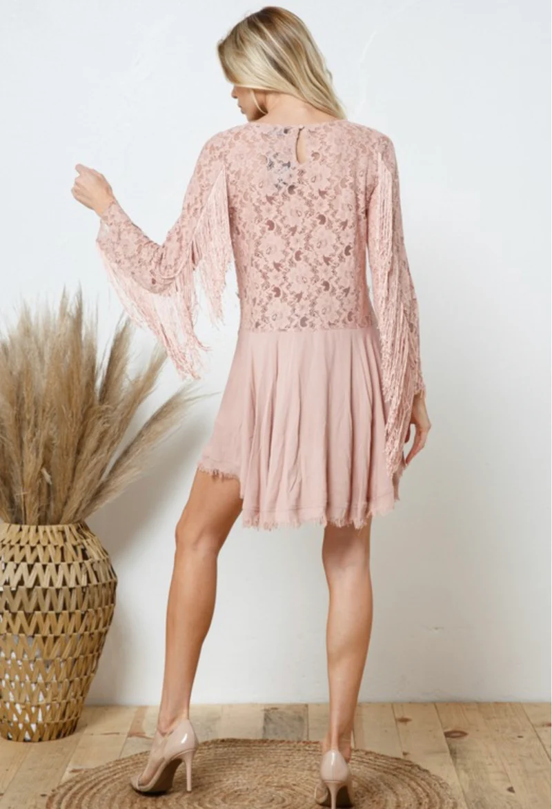 Lace Fringe Top - Mauve