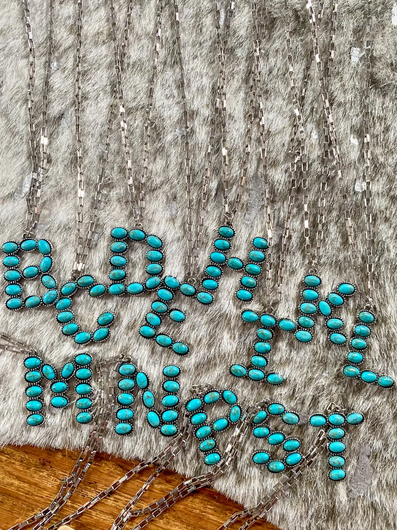 Turquoise Stone Initial Necklace