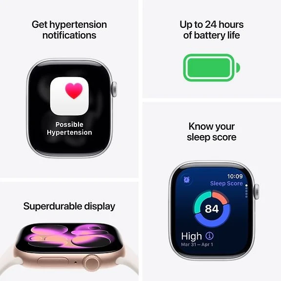 Apple Watch Series 11 (GPS, 42mm) Black Alum Case and Black Sport Band, S/M