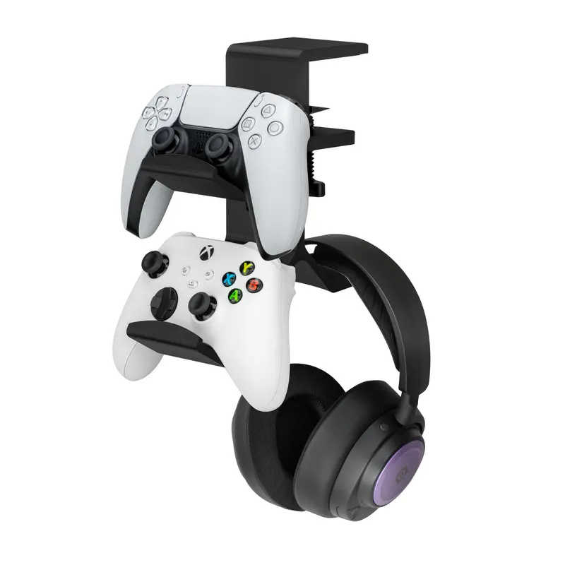 The Grebe - Supporto per cuffie e doppio controller di gioco - Si fissa al lato della scrivania, supporto per cuffie sotto la scrivania, adatto a tutte le cuffie e gamepad