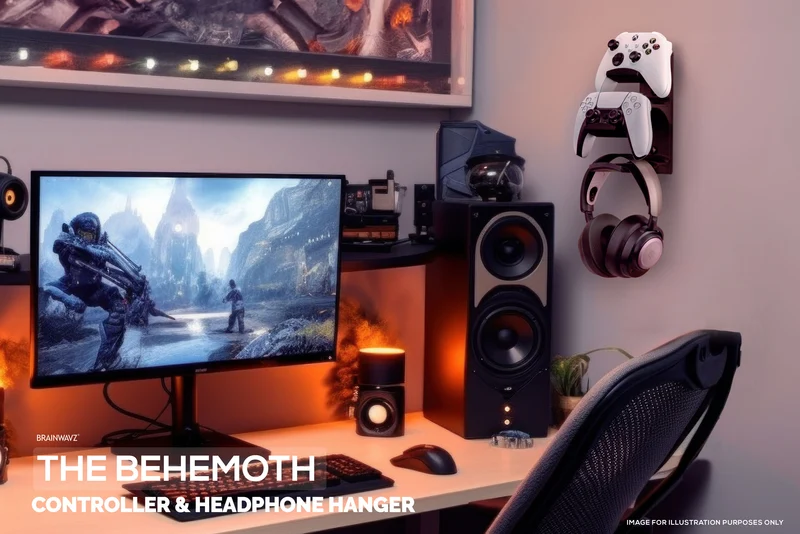 The Behemoth - Supporto per montaggio a parete con doppio controller di gioco e supporto per cuffie - Progettato per tutti i gamepad e le cuffie