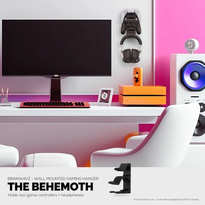 The Behemoth - Supporto per montaggio a parete con doppio controller di gioco e supporto per cuffie - Progettato per tutti i gamepad e le cuffie