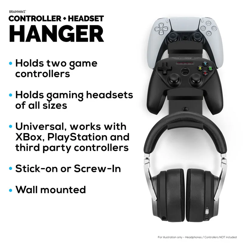 The Behemoth - Supporto per montaggio a parete con doppio controller di gioco e supporto per cuffie - Progettato per tutti i gamepad e le cuffie