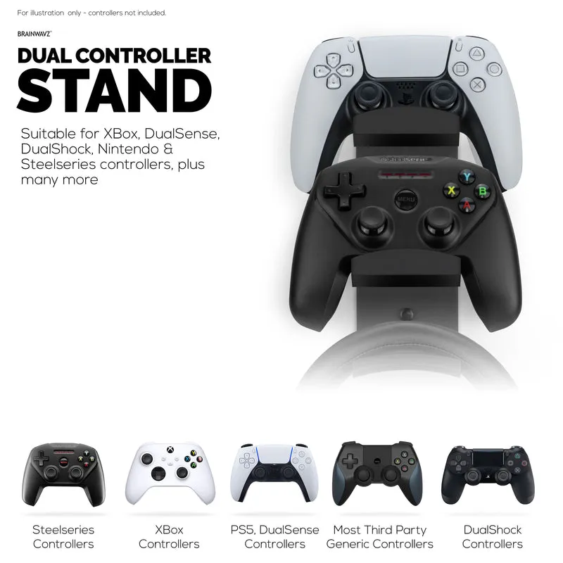 The Behemoth - Supporto per montaggio a parete con doppio controller di gioco e supporto per cuffie - Progettato per tutti i gamepad e le cuffie