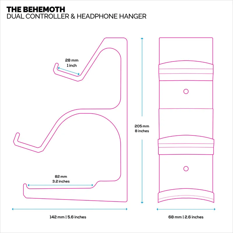 The Behemoth - Supporto per montaggio a parete con doppio controller di gioco e supporto per cuffie - Progettato per tutti i gamepad e le cuffie