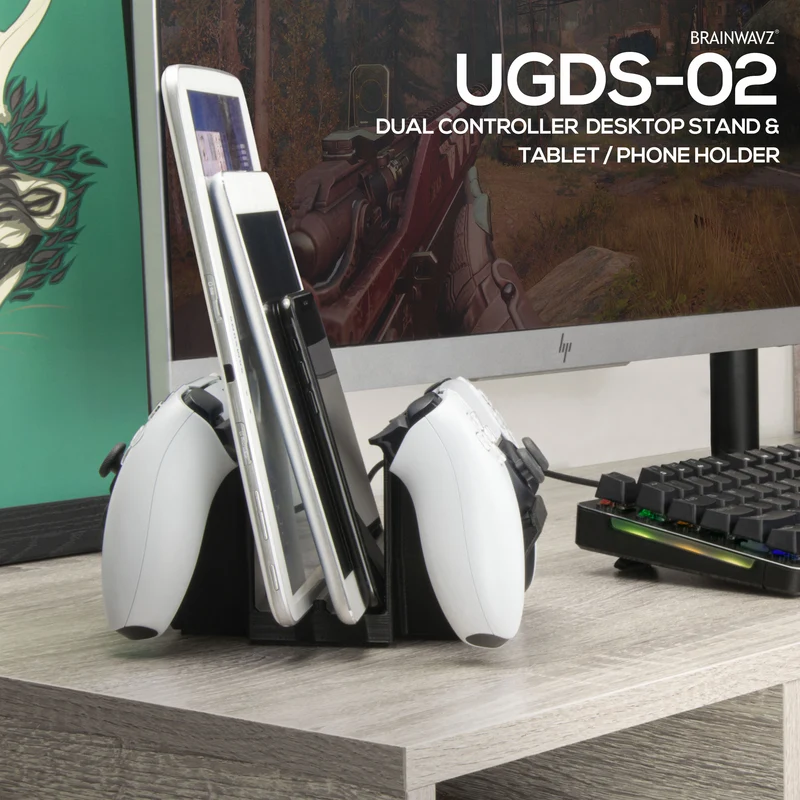 Doppio supporto da tavolo per controller di gioco e tablet - Design universale per la maggior parte dei gamepad e tablet, riduce l'ingombro e resta organizzato
