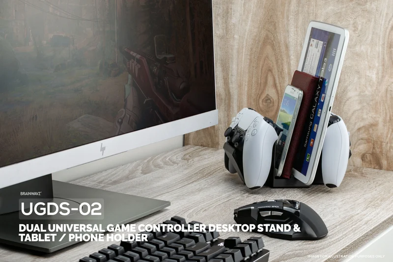 Doppio supporto da tavolo per controller di gioco e tablet - Design universale per la maggior parte dei gamepad e tablet, riduce l'ingombro e resta organizzato
