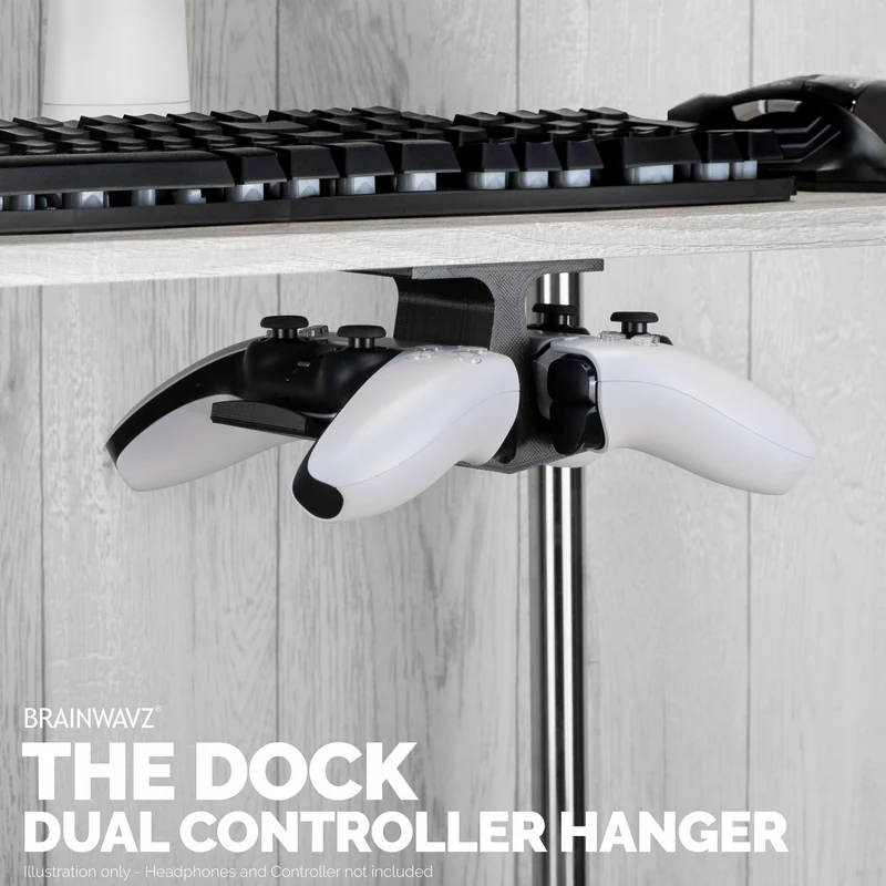 The Dock - Doppio gancio per controller di gioco sotto la scrivania per Xbox, PS5/PS4, supporto universale, nessun disordine e facile da installare