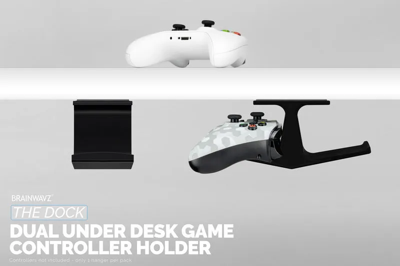 The Dock - Doppio gancio per controller di gioco sotto la scrivania per Xbox, PS5/PS4, supporto universale, nessun disordine e facile da installare